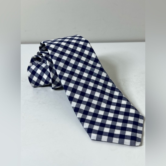 J. Crew Navy Gingham Slim Checkered Summer Spring Casual Tie - Picture 1 of 9